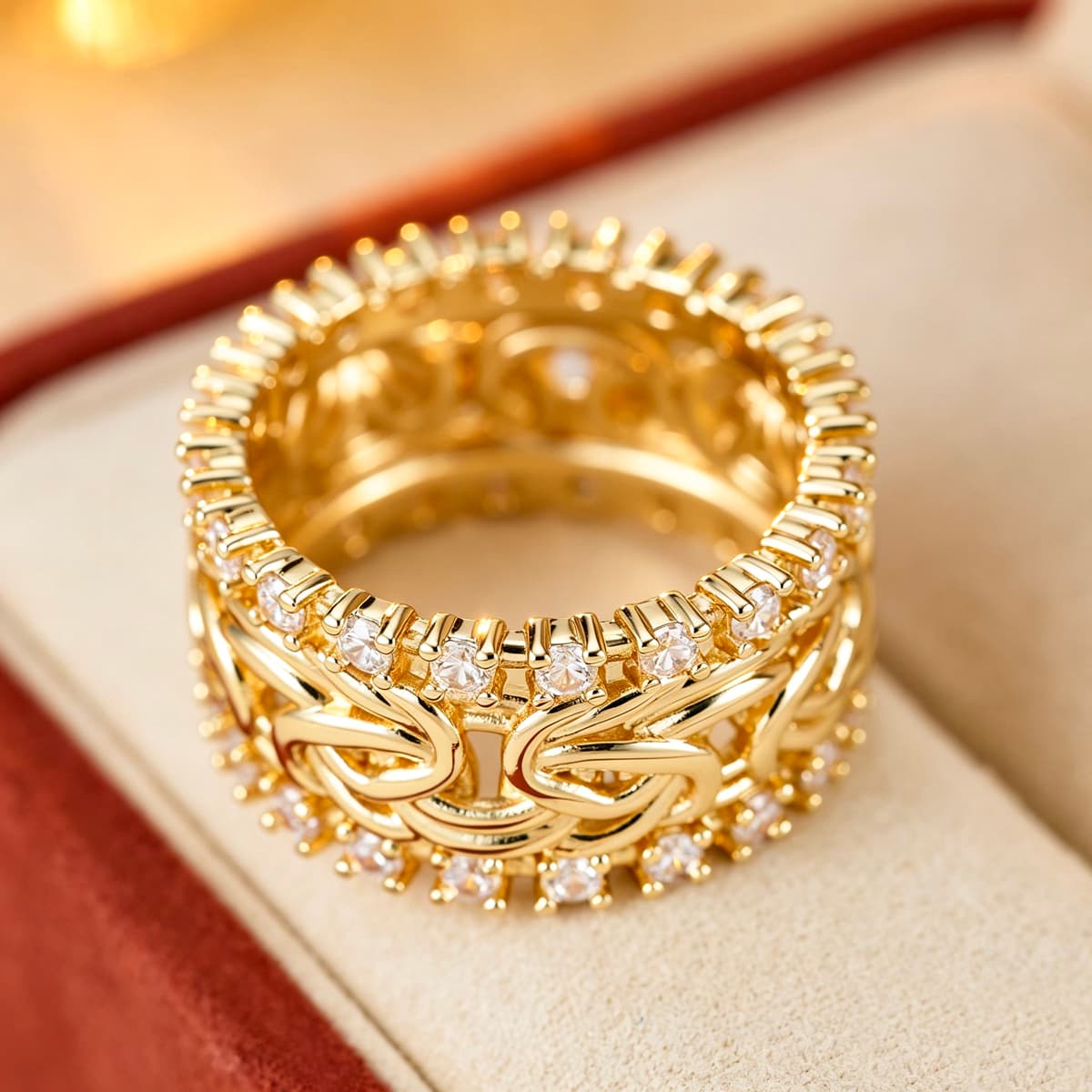 Plated Twisted Rope Chain Ring, Unisex